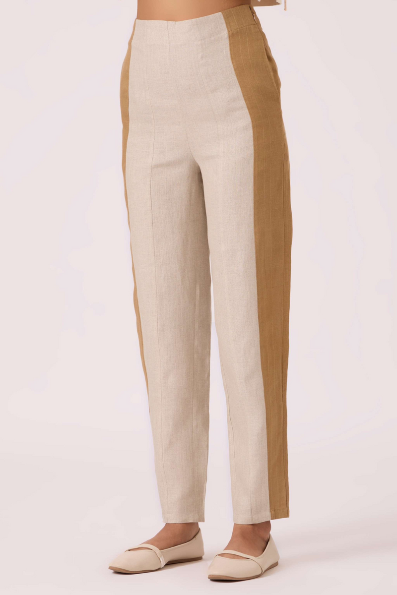 Tamara Linen Panelled Pants by The Summer House in blue color for women Worldwide