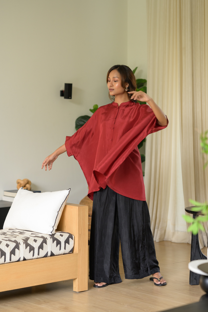 Ruby Kaftan Top silk top/shirt by Zanzibar Living in ruby red for women Worldwide