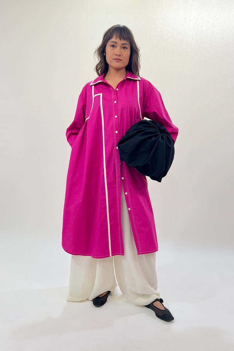 Line shirt dress-Fuchsia 100% cotton by Leh Studios for women Worldwide