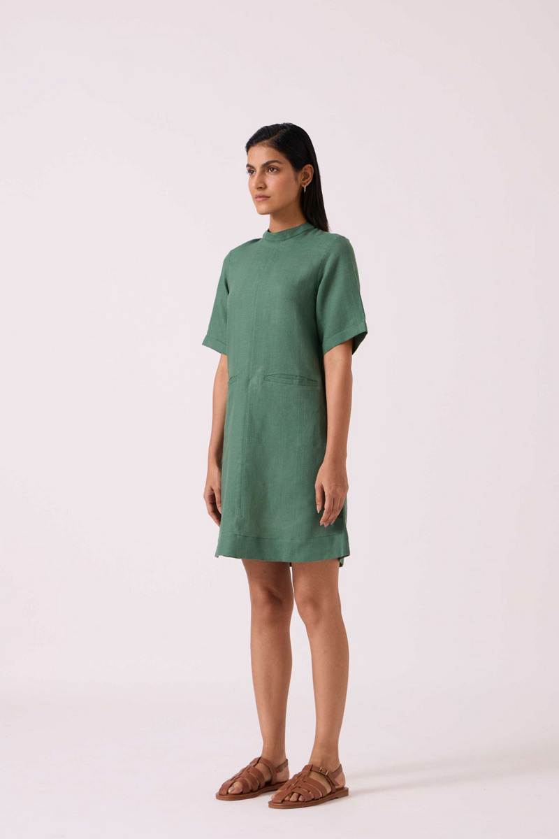 Tula Green Linen Shift Dress by The Summer House in green color for women Worldwide