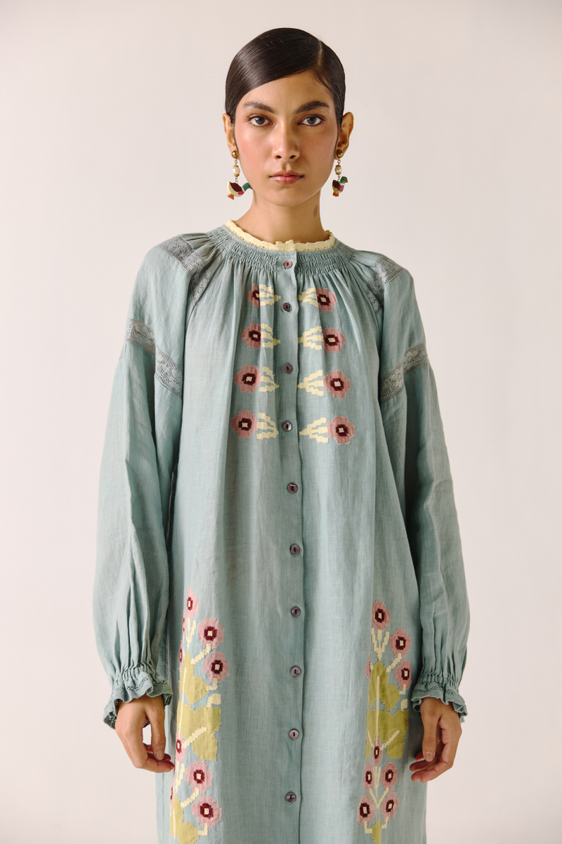 Chloe Dress - Pale Blue Pixel Applique by CORD in blue for women Worldwide