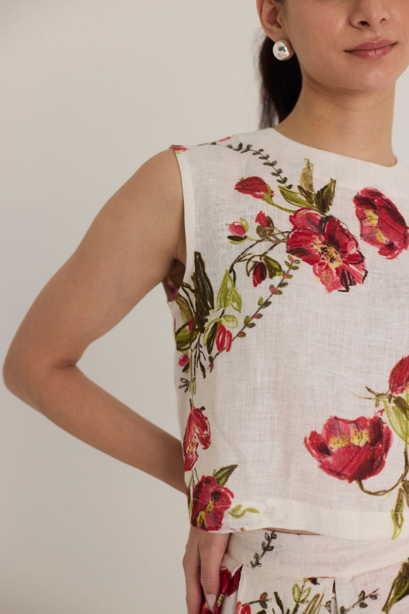ROSITA LINEN TOP & SKIRT SET by Yam in white color for women Worldwide