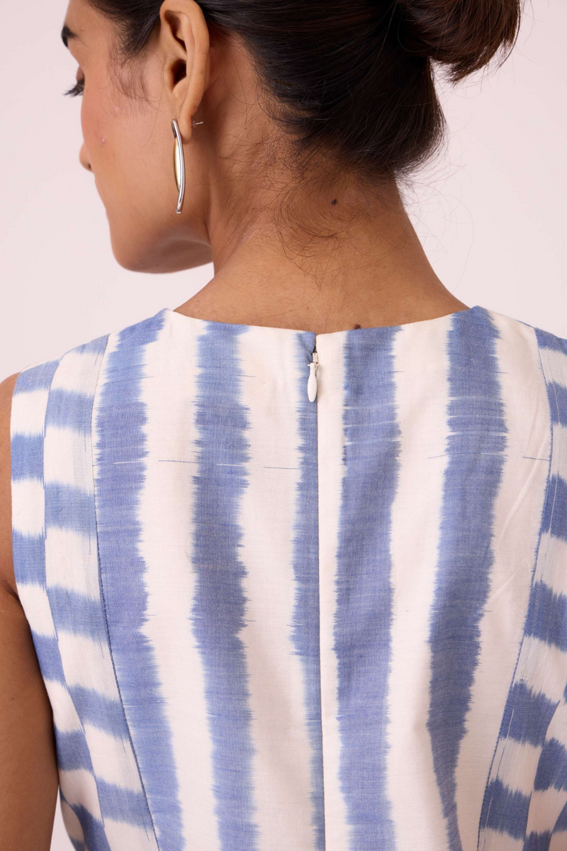 Myshkin Blue Striped Ikat Dress cotton by The Summer House in blue color for women Worldwide