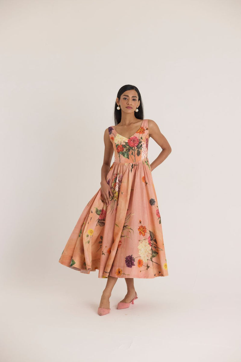 BUTTERCUP DRESS cotton by Yam in peach color for women Worldwide