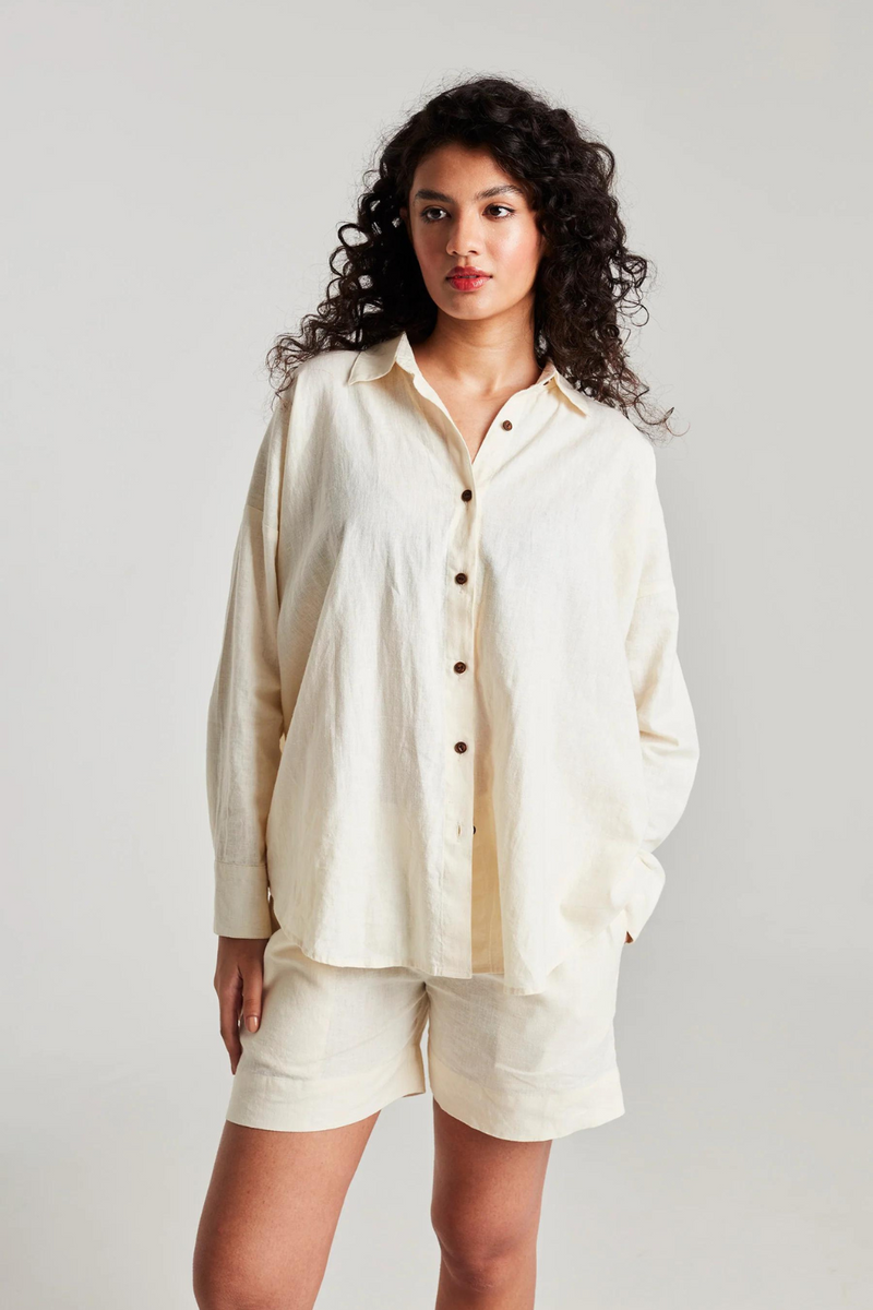 Vanilla Co-Linen Classic Shirt set cotton by Saphed in white color for women Worldwide