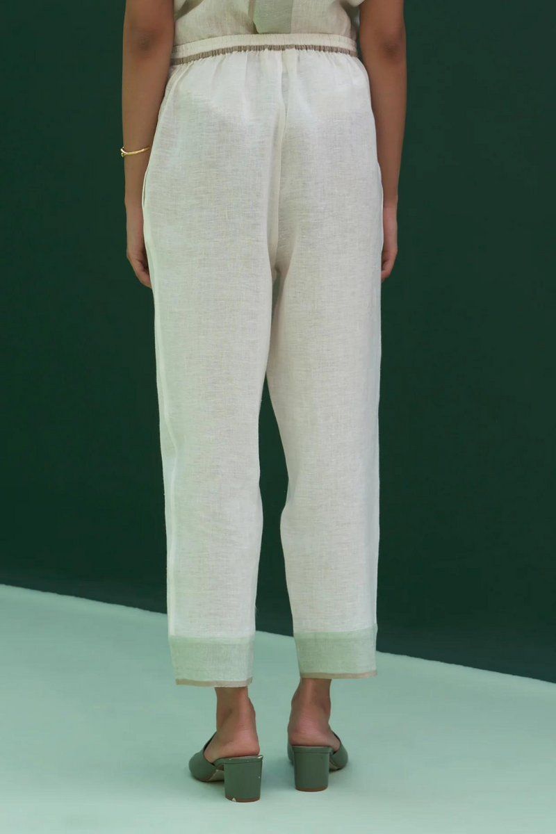 Inawi Border Linen Pant
 - Ivory linen by Manan in ivory color for women Worldwide