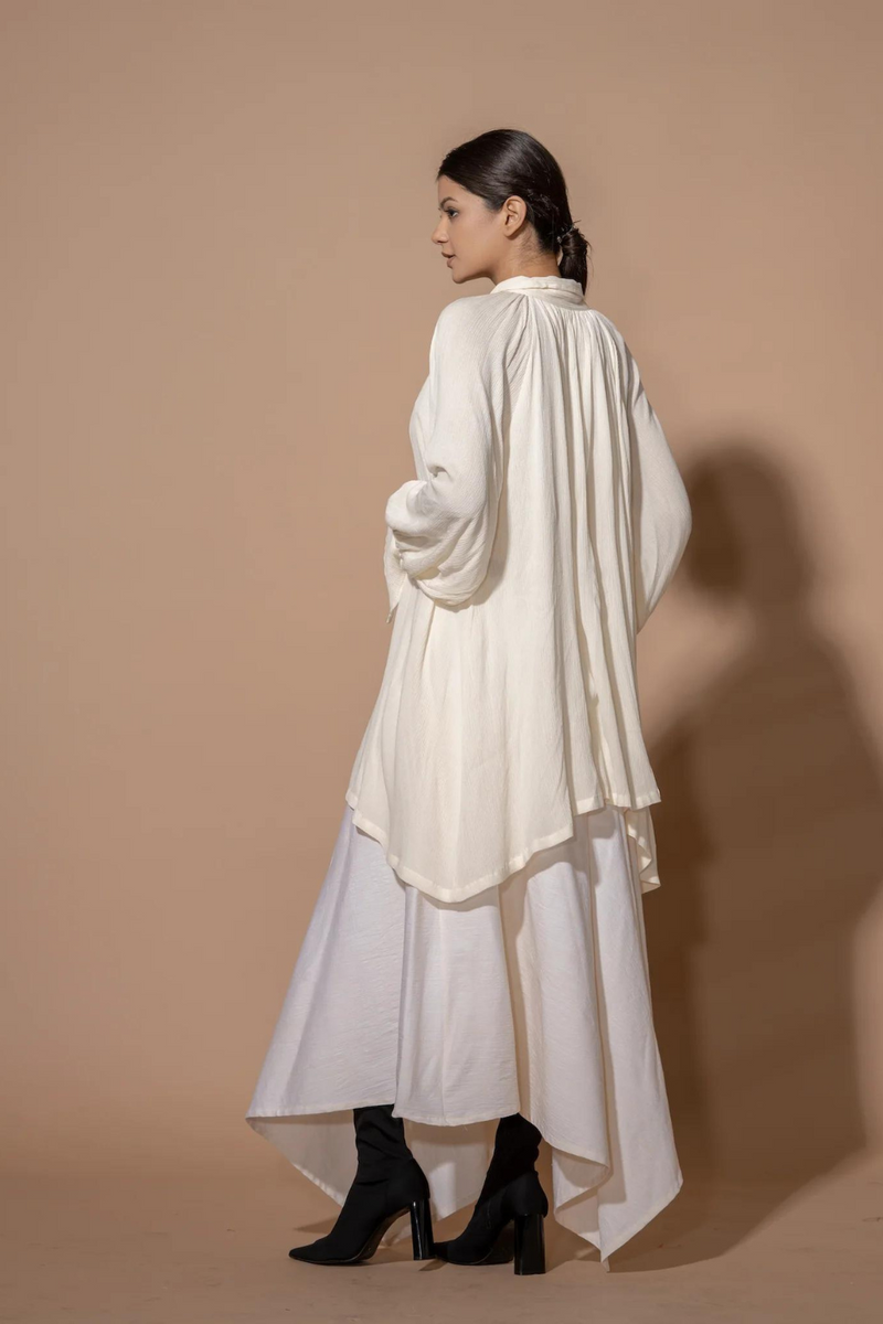 Fennel Shirt crushed cotton tops and shirts by Stoique in off white for women Worldwide