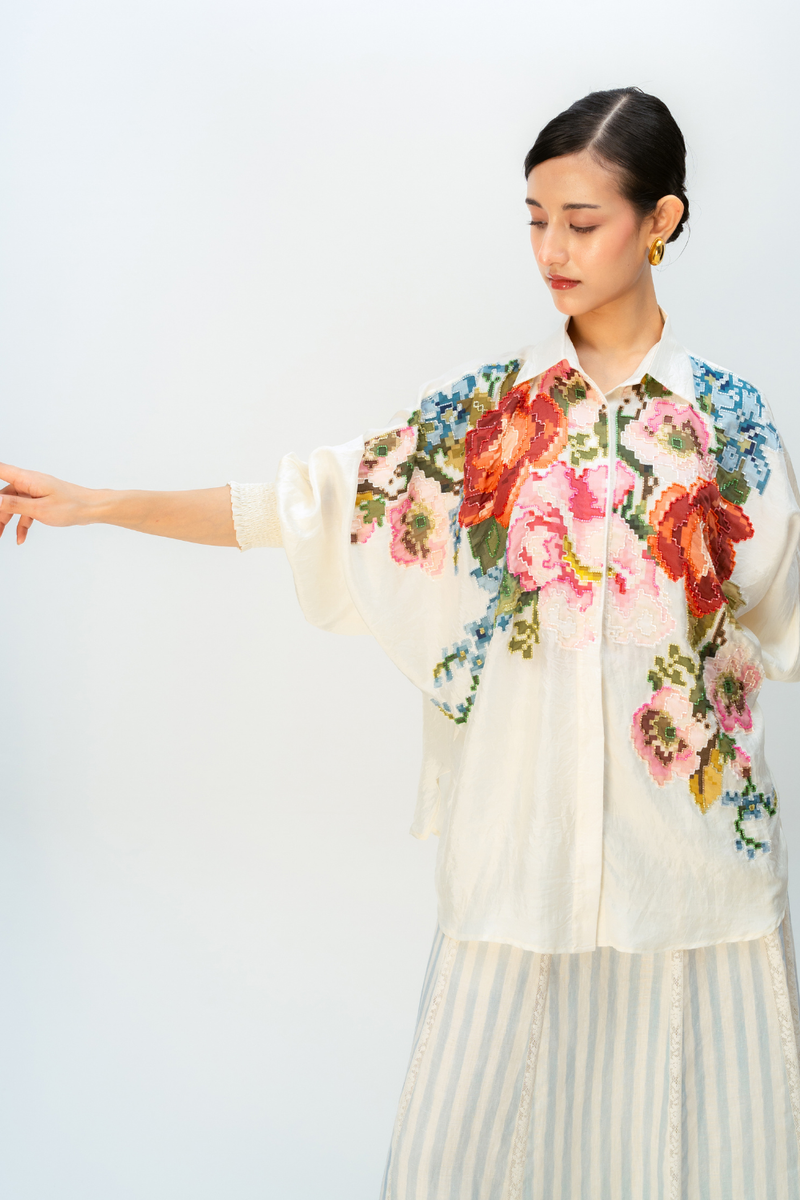MEADOW ECHO SHIRT silk top/shirt by Ode to Odd in off white for women Worldwide