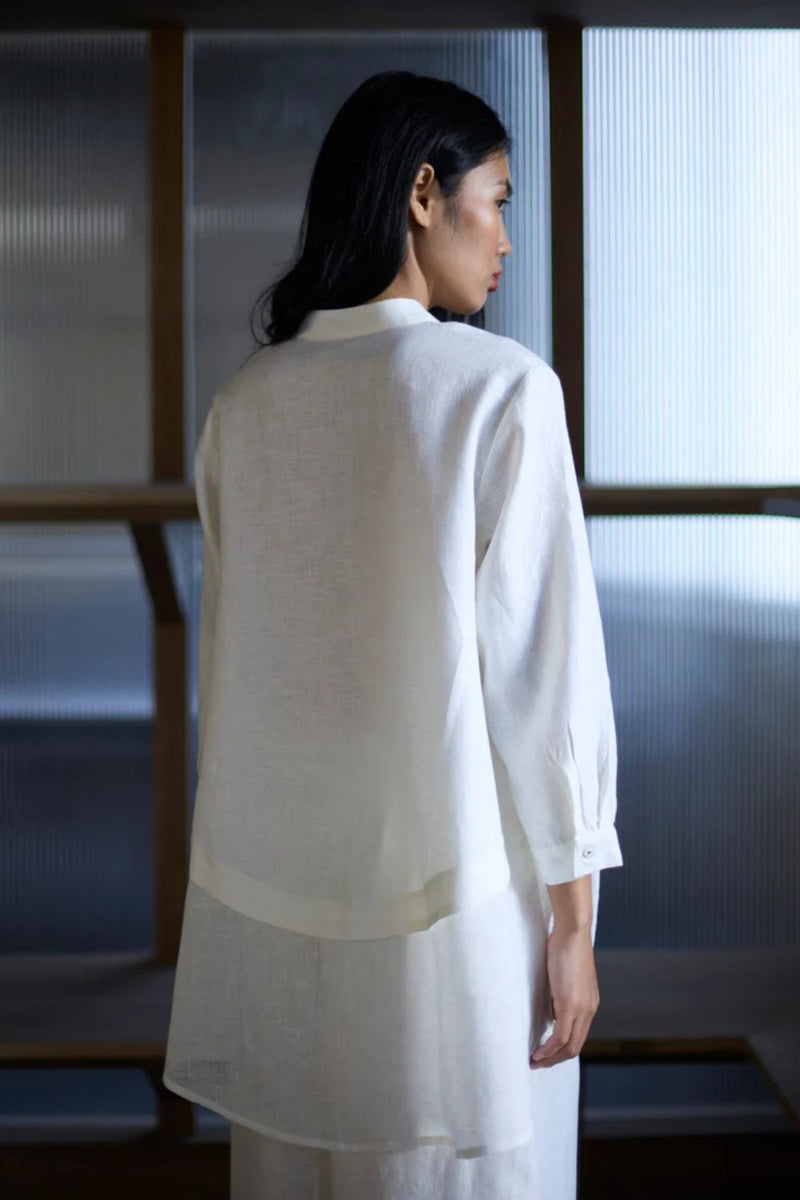 Anaya Linen A-Line Shirt - Ivory linen by Manan in white color for women Worldwide