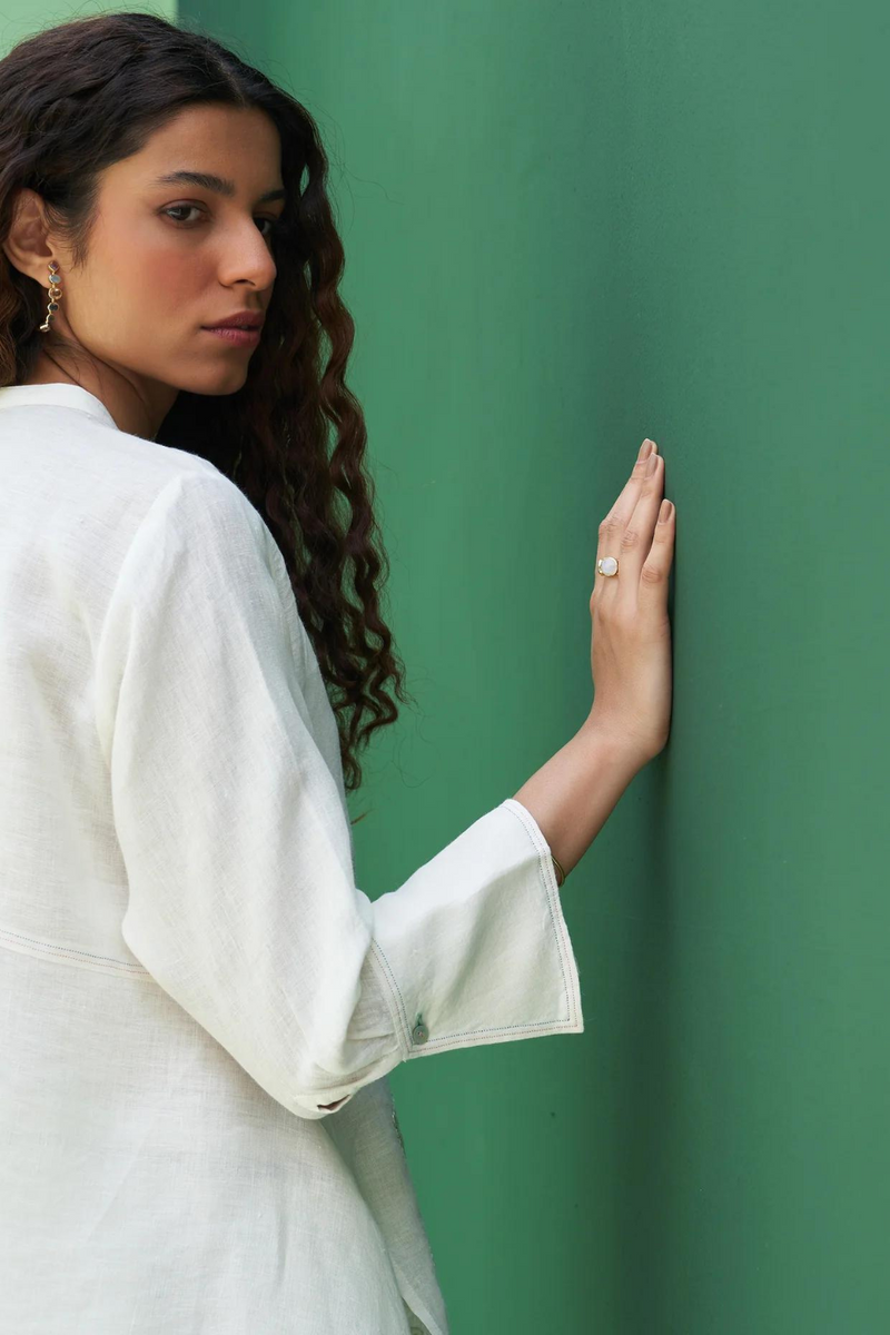Noi Hand-Embroidered Linen Top
 - Ivory linen by Manan in ivory color for women Worldwide