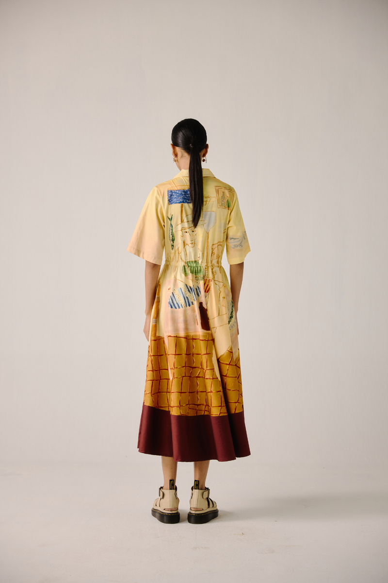 Print Blocked Dress - Fisherman cotton by CORD for women Worldwide