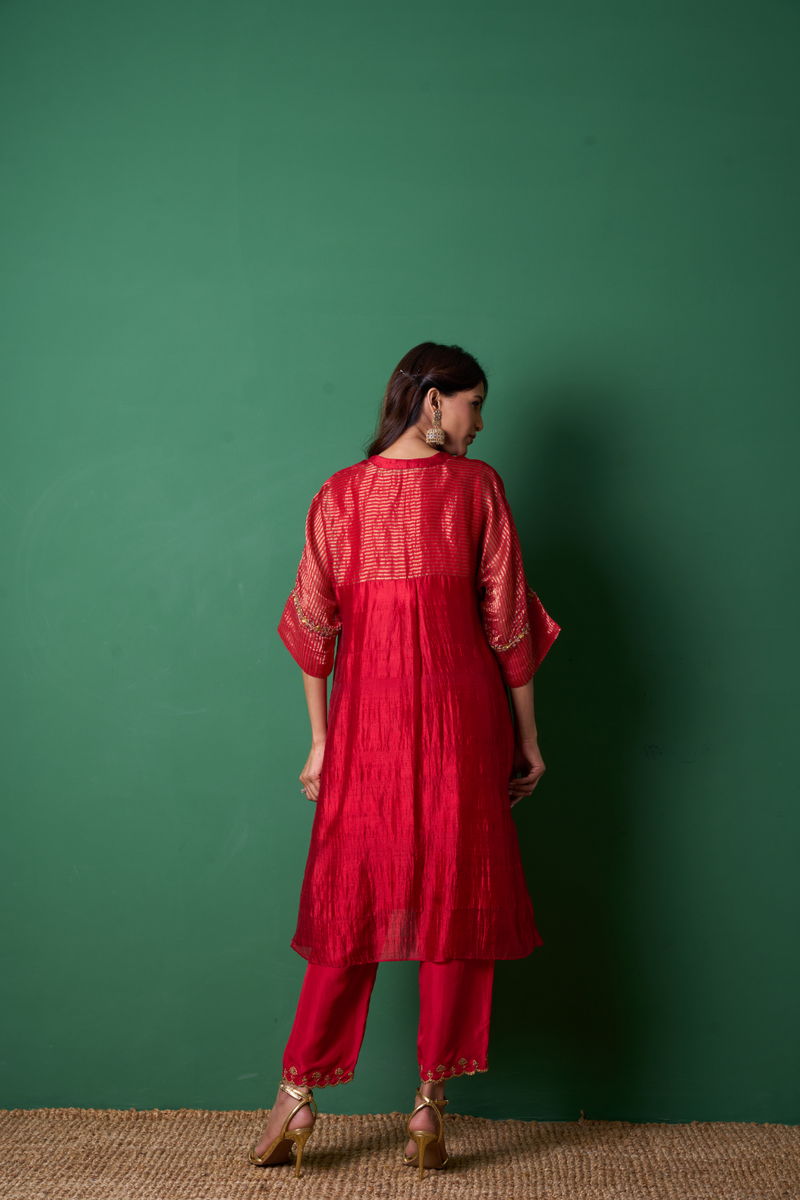 Radiance Kurta Set - Red with Dupatta silk by Priti Prashant in red color for women Worldwide