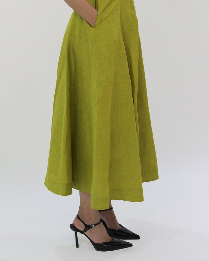 Sophie Cape dress linen by Leh Studios in green color for women Worldwide