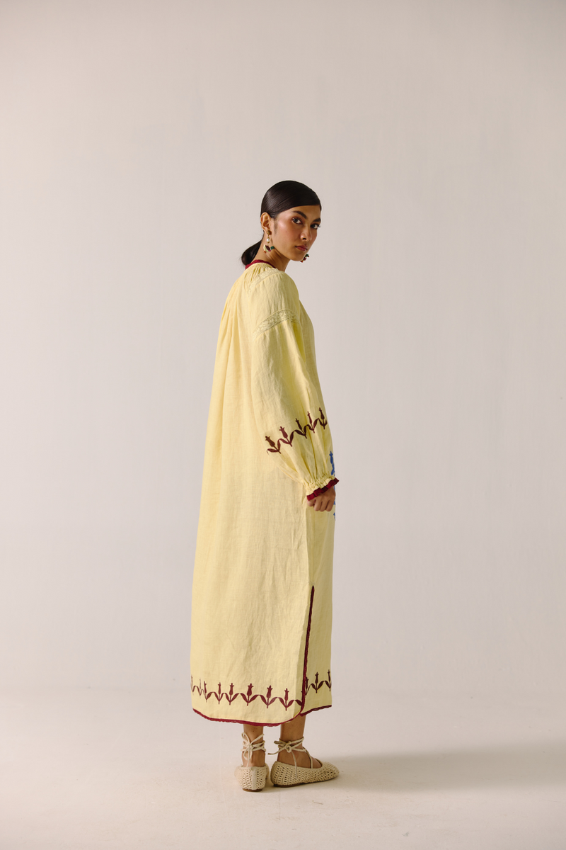 Chloe Dress - Butter Yellow Bird Applique by CORD in yellow for women Worldwide