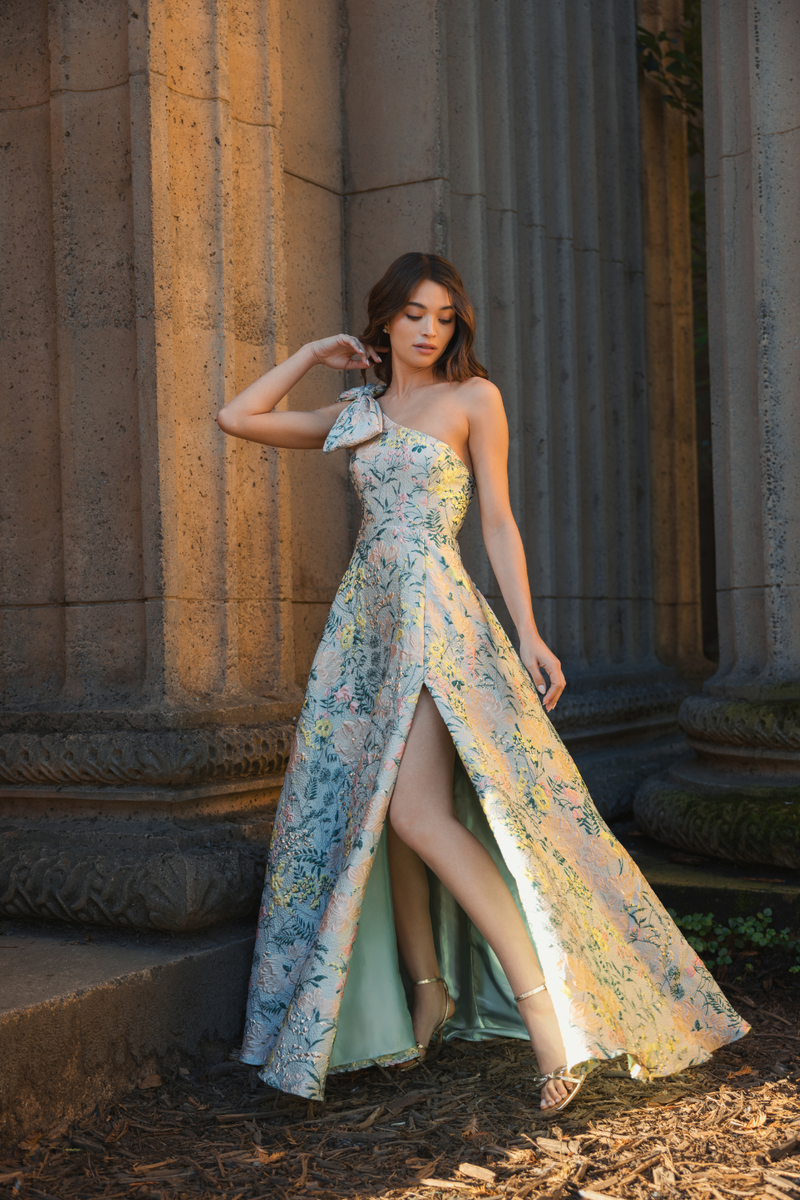 11919-Brocade Floral Dress-Pastel Multi mul by Mac Duggal in multi color for women Worldwide