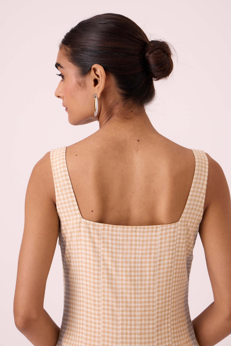 Bosie Beige Handwoven Dress cotton by The Summer House in pink color for women Worldwide