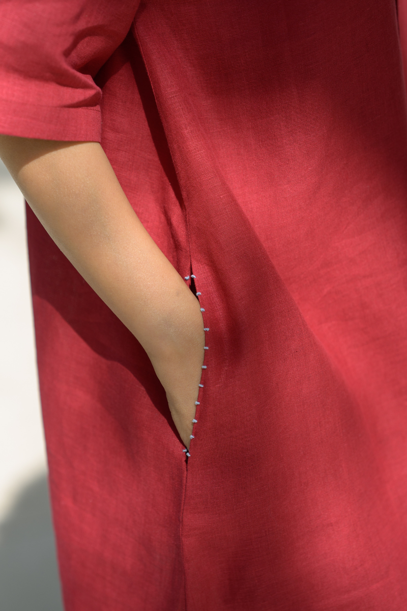 Sundown Palm Dress linen dress by Zanzibar Living in crimson red for women Worldwide