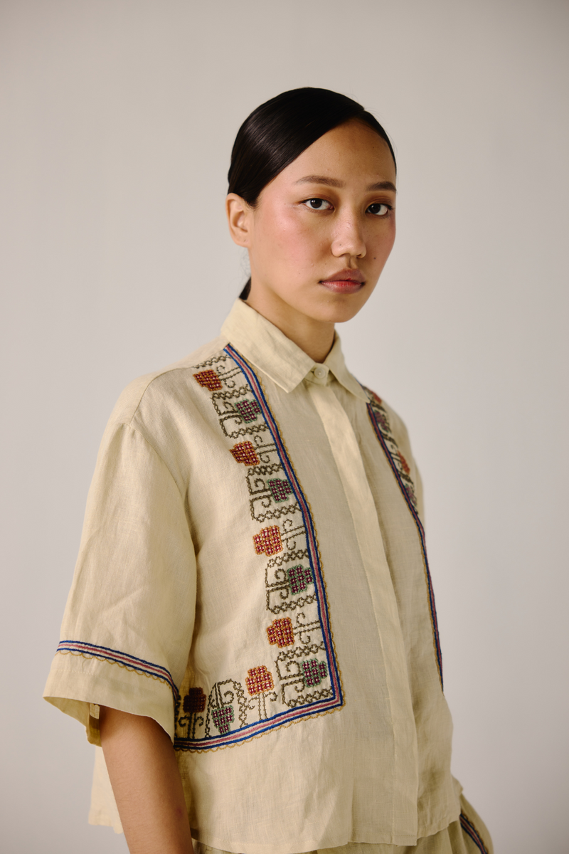 Ava Shirt - Ivory Cross Stitch Emb by CORD in ivory for women Worldwide