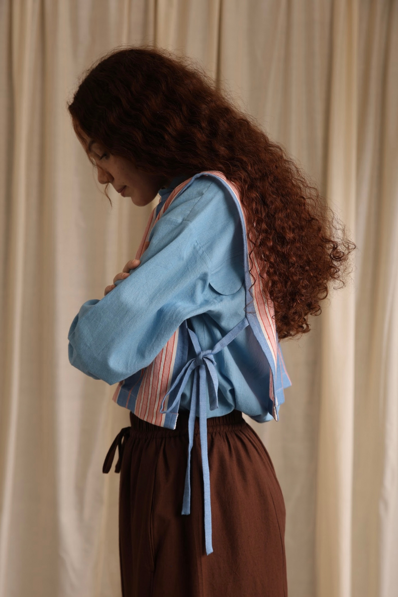 Tori Bib/Overlay- Candy cotton by MASON AND MILL in blue color for women Worldwide