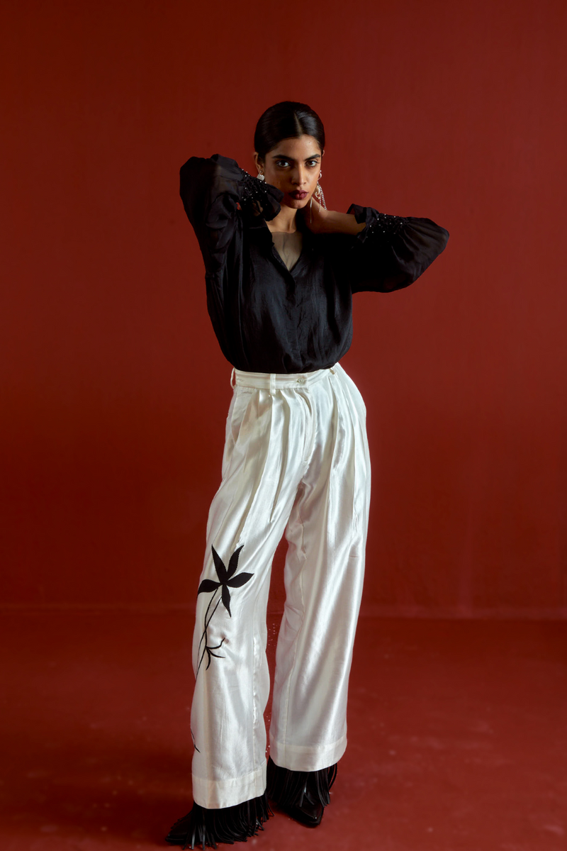 SMOCKING DETAIL SHIRT CO-ORD-BLACK organza by THREE in black color for women Worldwide