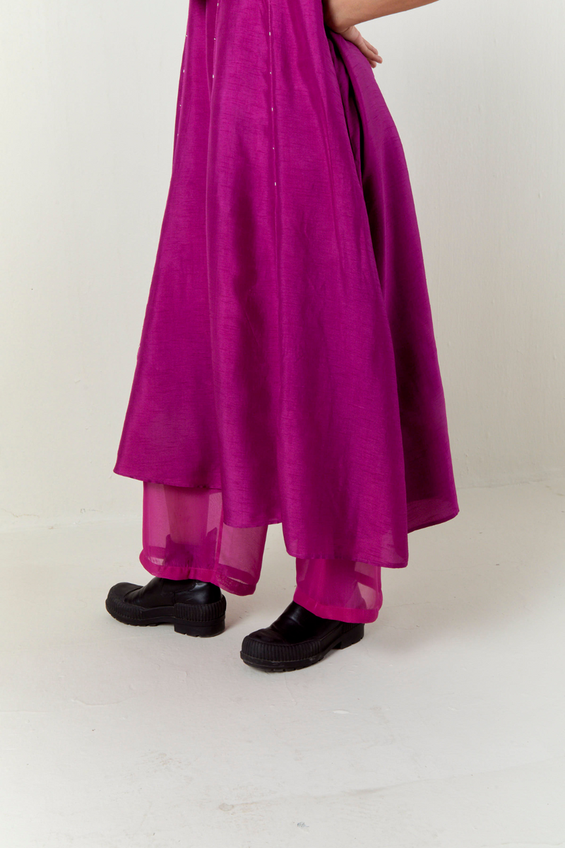 PANELED EMBROIDERED TUNIC CO-ORD-FUCHSIA silk by THREE for women Worldwide