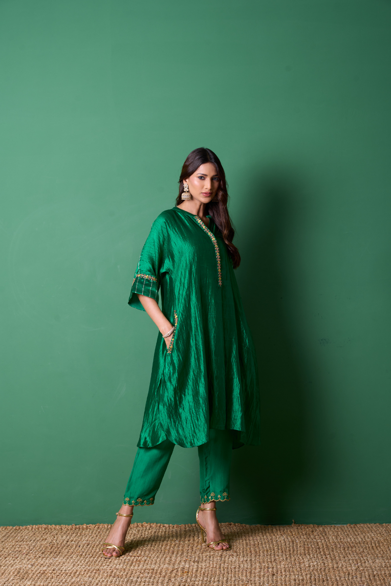 Radiance Kurta Set - Emerald with Dupatta silk by Priti Prashant for women Worldwide