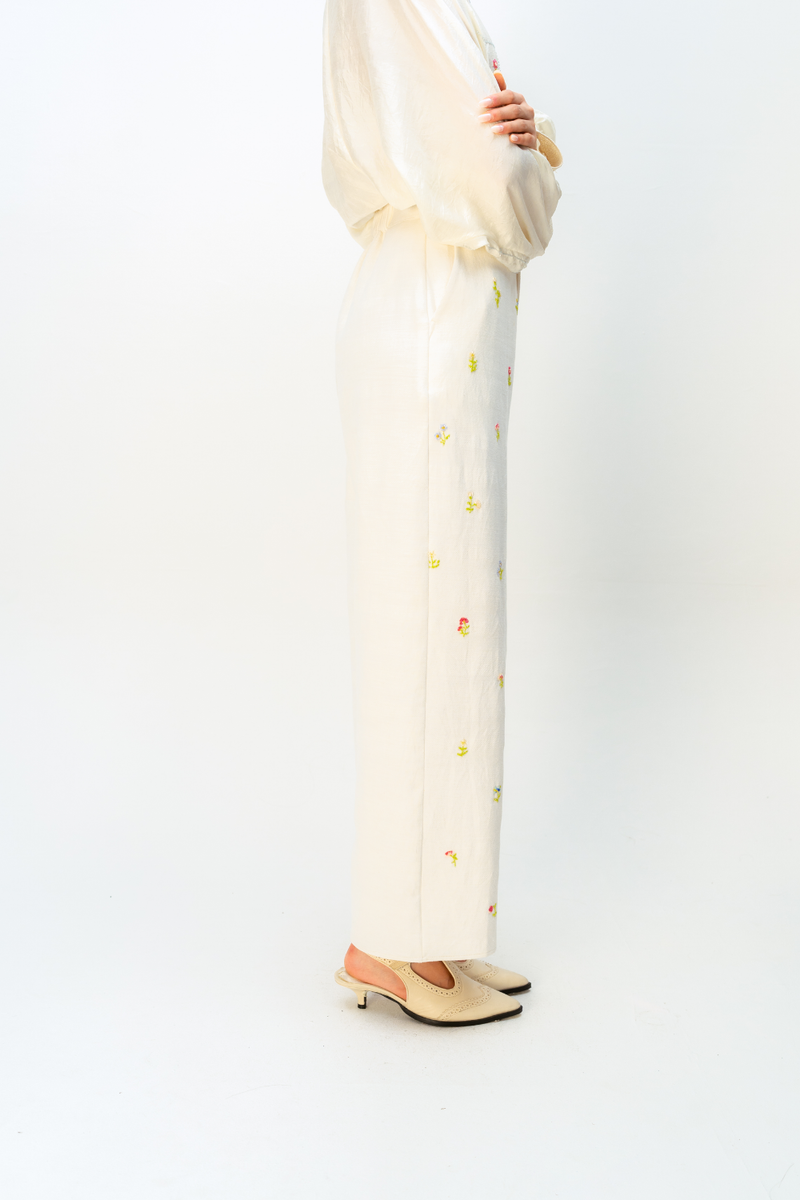 EVERMORE BUDS TROUSER handwoven denim pant/trouser by Ode to Odd in off white for women Worldwide