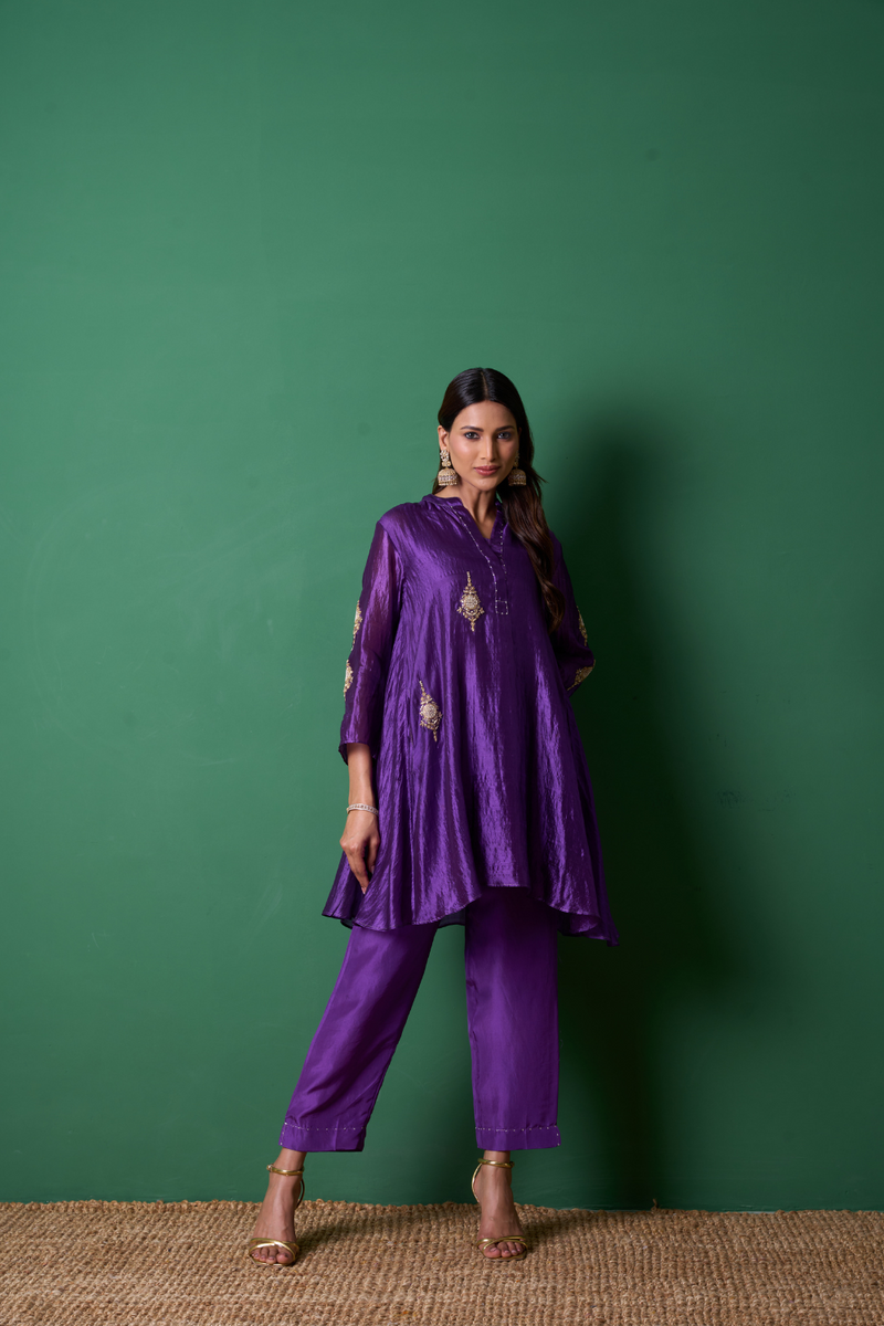 Paradise Kurta Set - Purple silk by Priti Prashant in purple color for women Worldwide