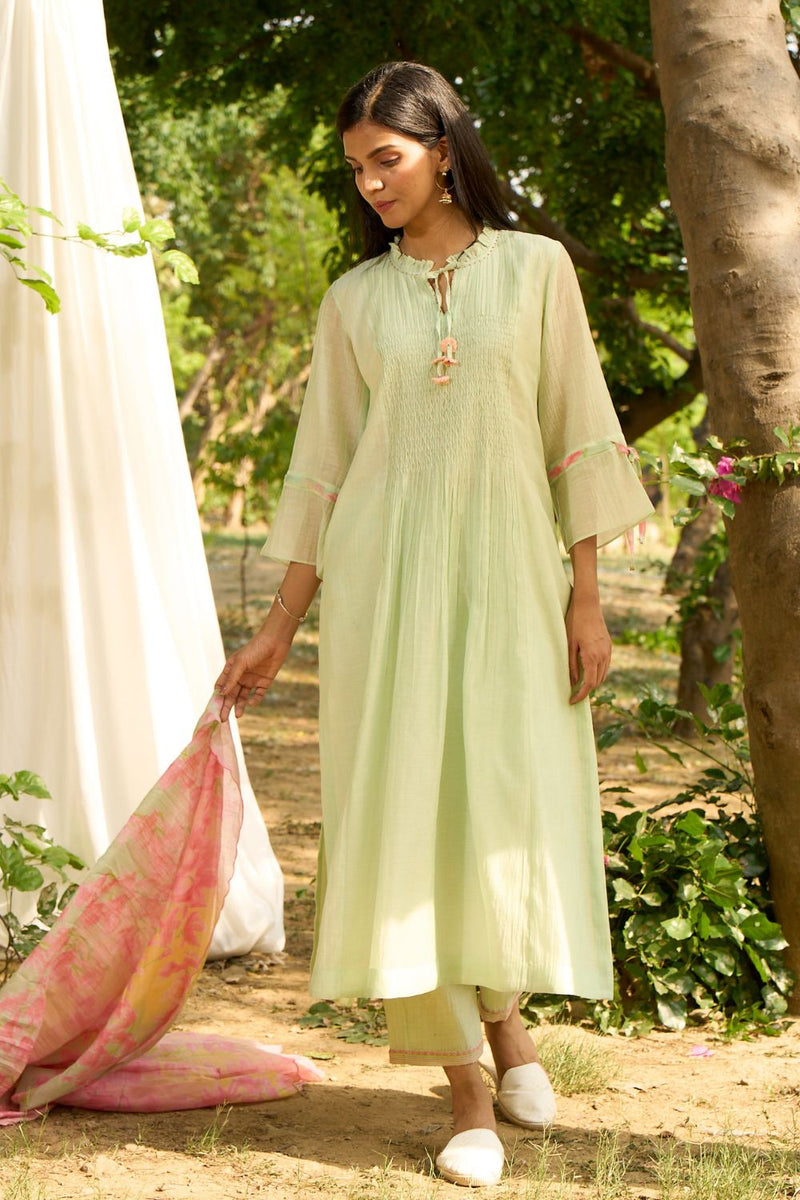 Baya Kurta Set-Light Green silk by Priti Prashant in green color for women Worldwide