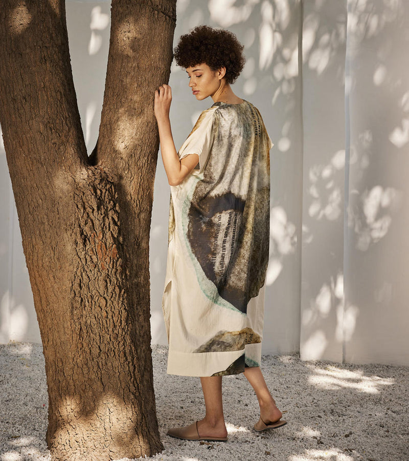 Celestial tales kaftan dress Lounge Wear by Khara Kapas in white for women Worldwide
