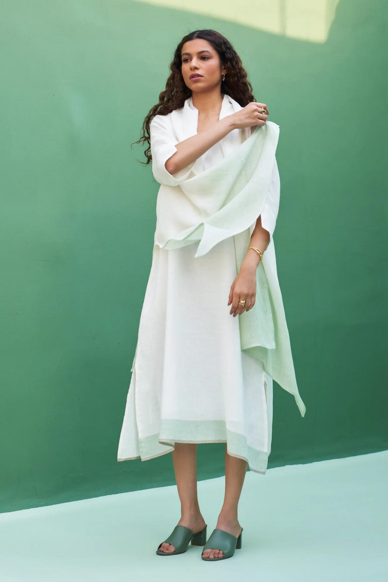 Jin Linen Dress With Overlay
 - Ivory linen by Manan in ivory color for women Worldwide