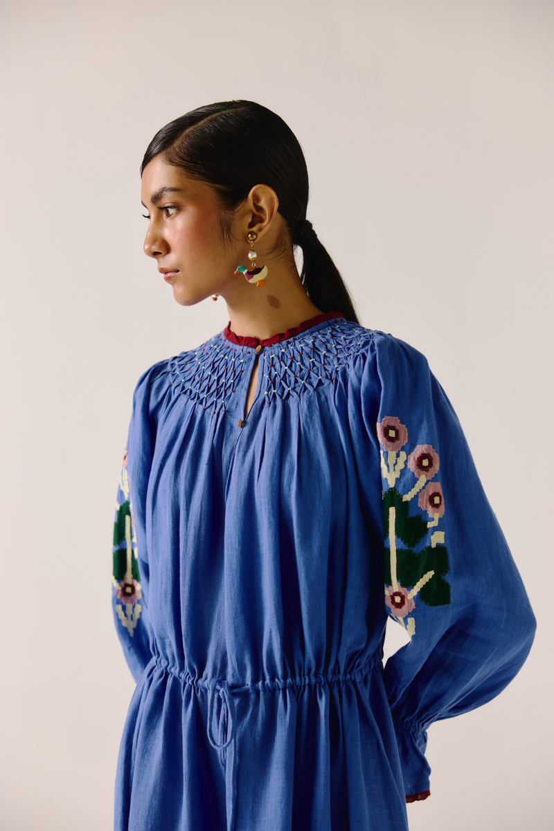 Edith Dress - Electric Blue Pixel Applique by CORD in blue for women Worldwide