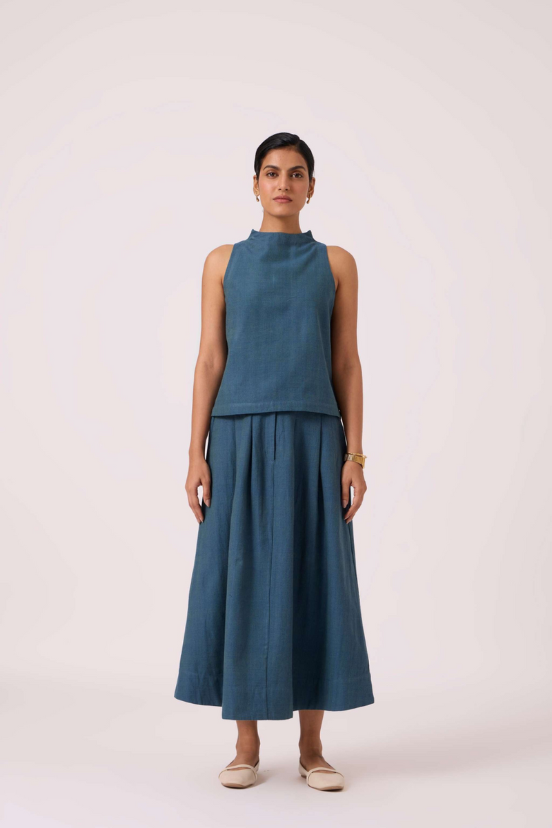 Eliot Blue Handwoven Skirt cotton by The Summer House in green color for women Worldwide