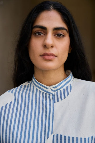 Blue Striped Patchwork Shirt