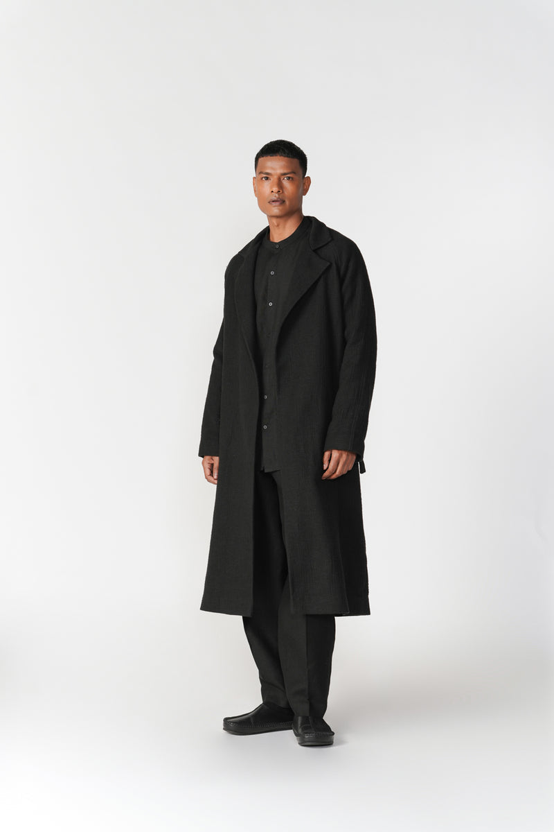 Chenille Notch Lapel Long Overcoat jacket/overlay by Turn Black in black for men Worldwide