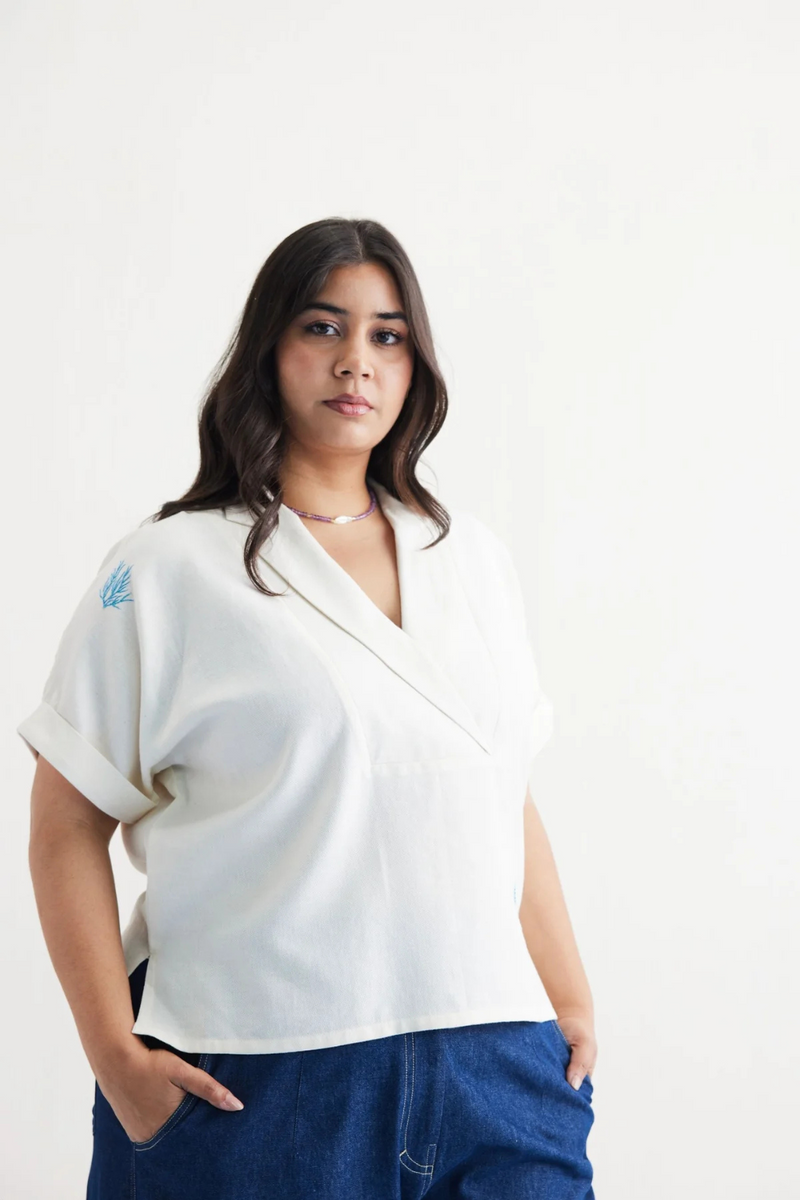 Free As The Ocean Handwoven Twill Top twill by SUI in white color for women Worldwide
