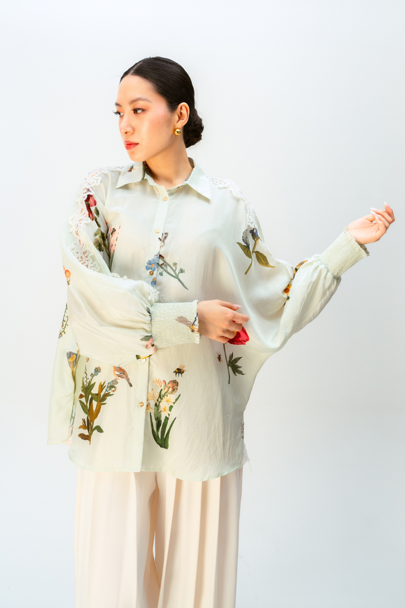 PETAL POP SHIRT silk top/shirt by Ode to Odd in green for women Worldwide