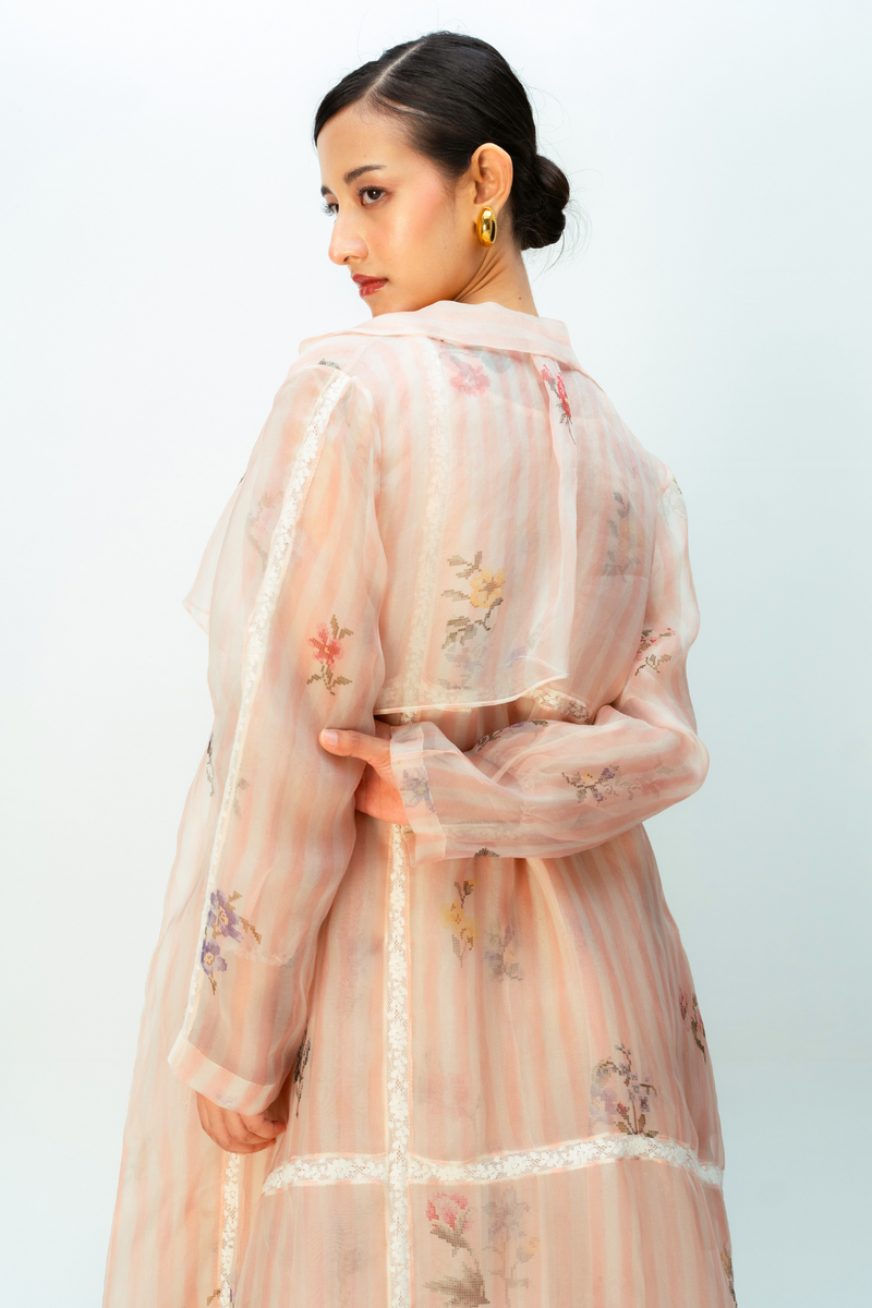 SUNLIT MEADOW TRENCH silk organza jacket/overlay by Ode to Odd in blush pink for women Worldwide