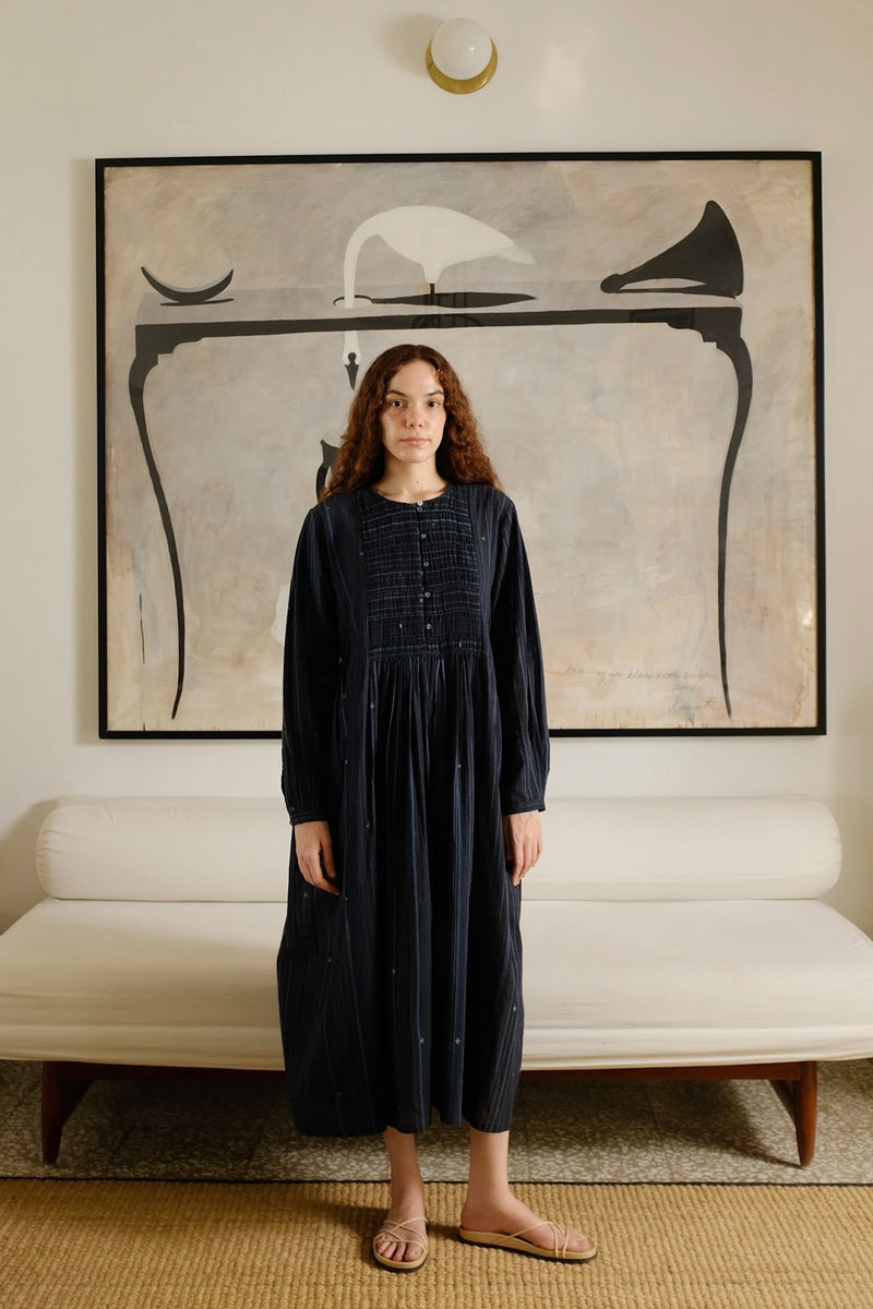 Naomi Dress cotton jamdani dress by MASON AND MILL in blue for women Worldwide