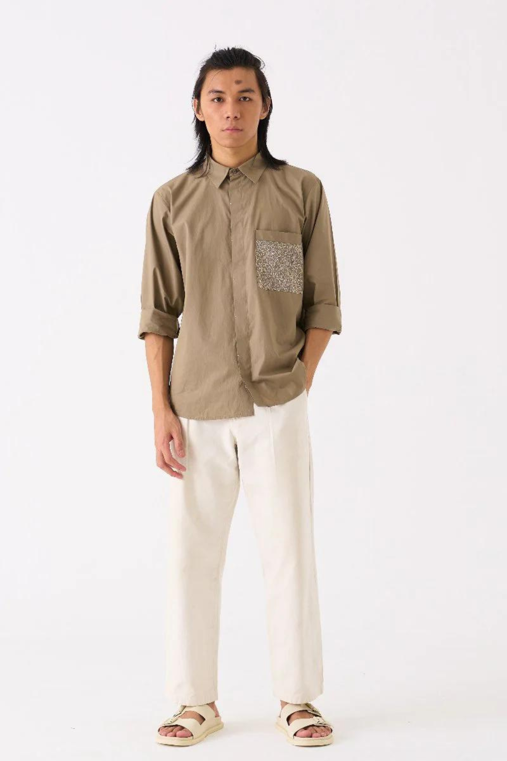 EMBROIDERED POCKET SHIRT - SAGE