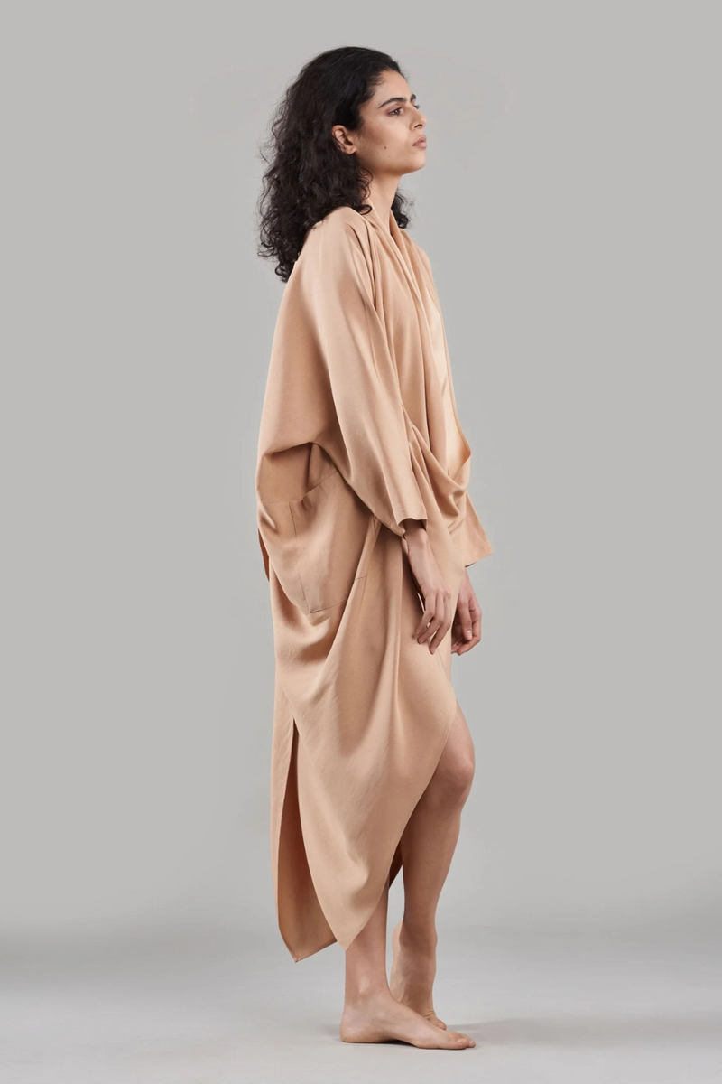 Amala Cape Dress silk by Ituvana in black color for women Worldwide