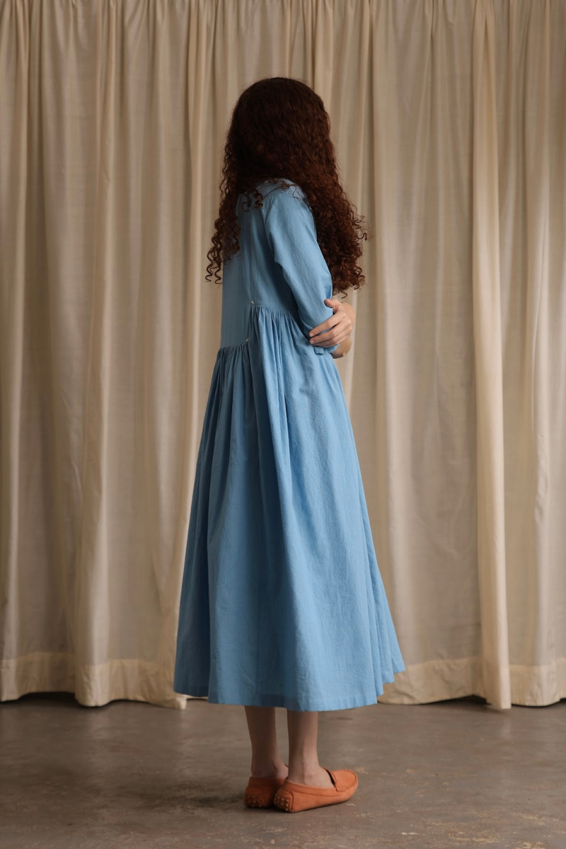 Bonnie Dress - Cornflower cotton by MASON AND MILL in blue color for women Worldwide