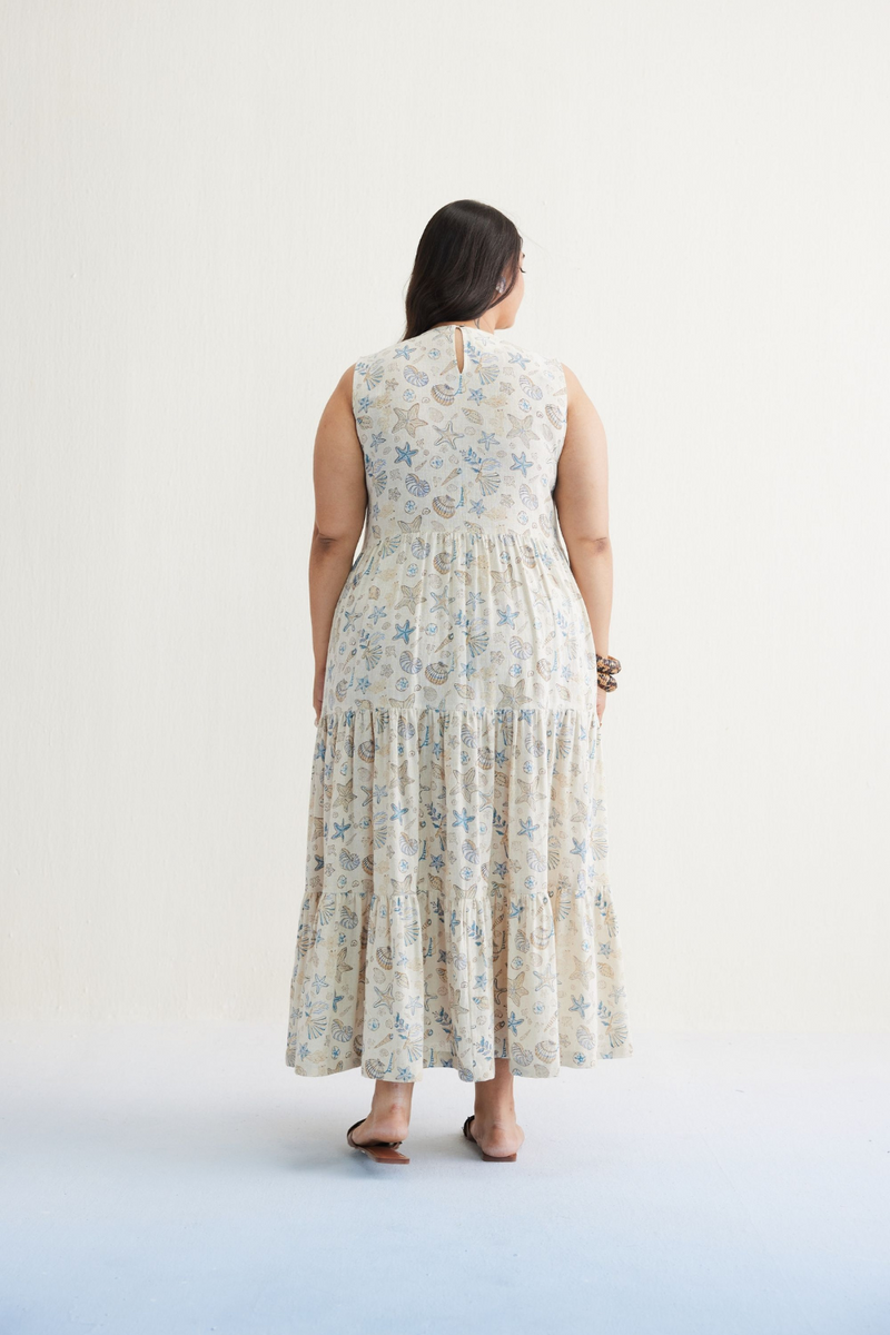 Ocean Island Handwoven Kala Cotton Maxi Dress cotton by SUI in white color for women Worldwide