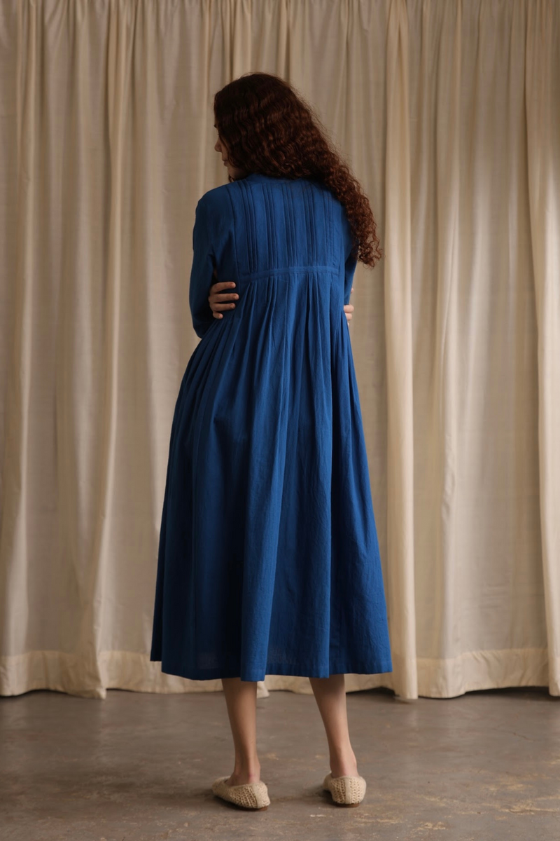 Astrid Dress cotton by MASON AND MILL in blue color for women Worldwide
