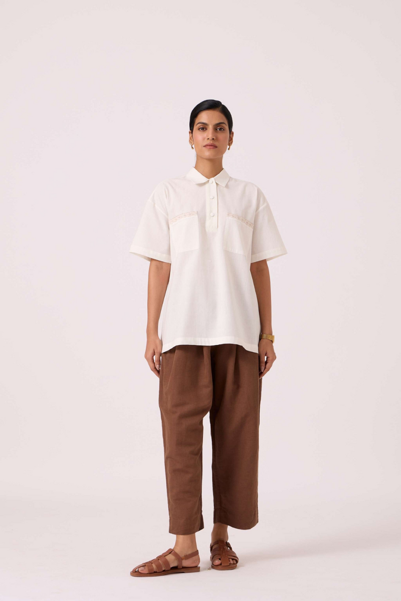 Alyosha Handwoven Embroidered Shirt cotton by The Summer House in white color for women Worldwide