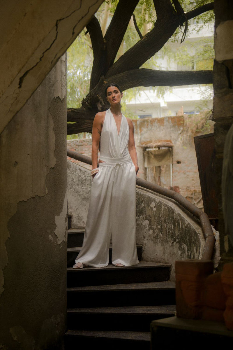 GABBY BODYSUIT SET silk by Ituvana in white color for women Worldwide