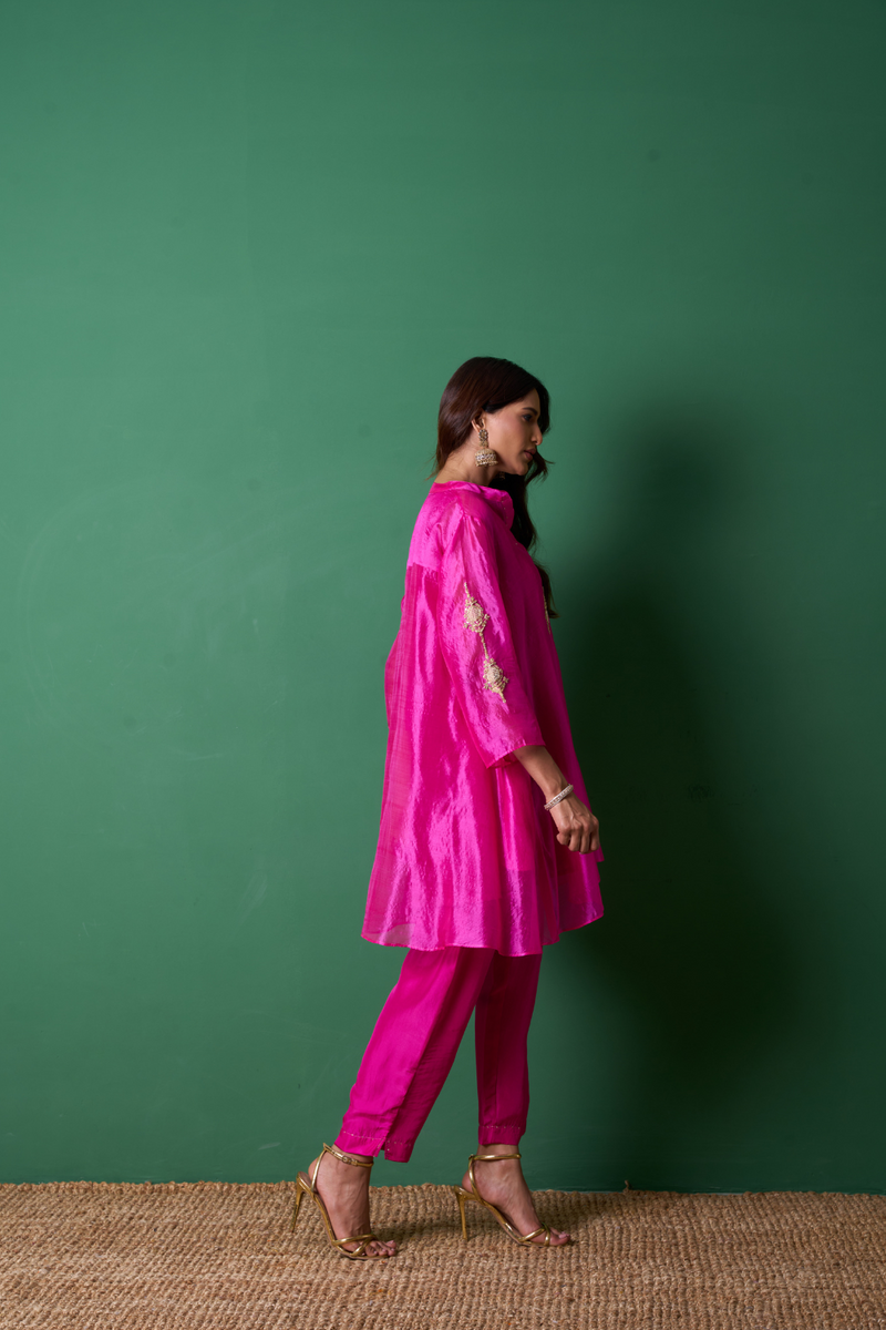 Paradise Kurta Set - Pink with Dupatta organza by Priti Prashant in pink color for women Worldwide