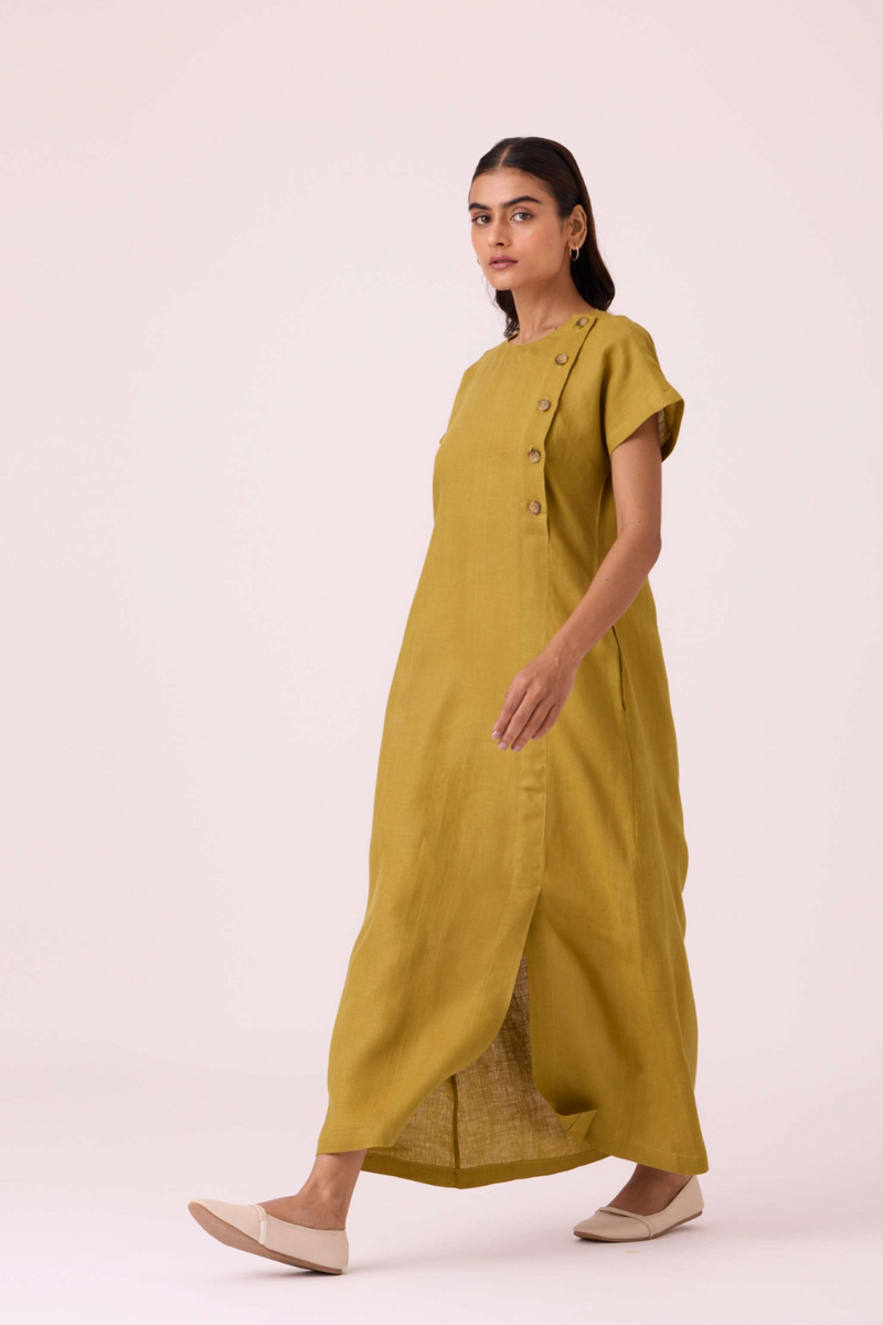 Liza Olive Linen Dress linen by The Summer House in mauve color for women Worldwide
