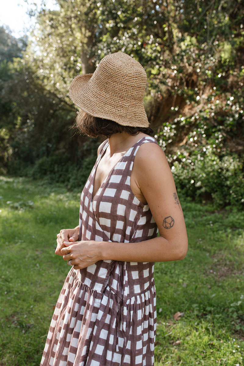 The Gingham Wrap Dress handwoven cotton dress by World of Crow in multicolor for women Worldwide