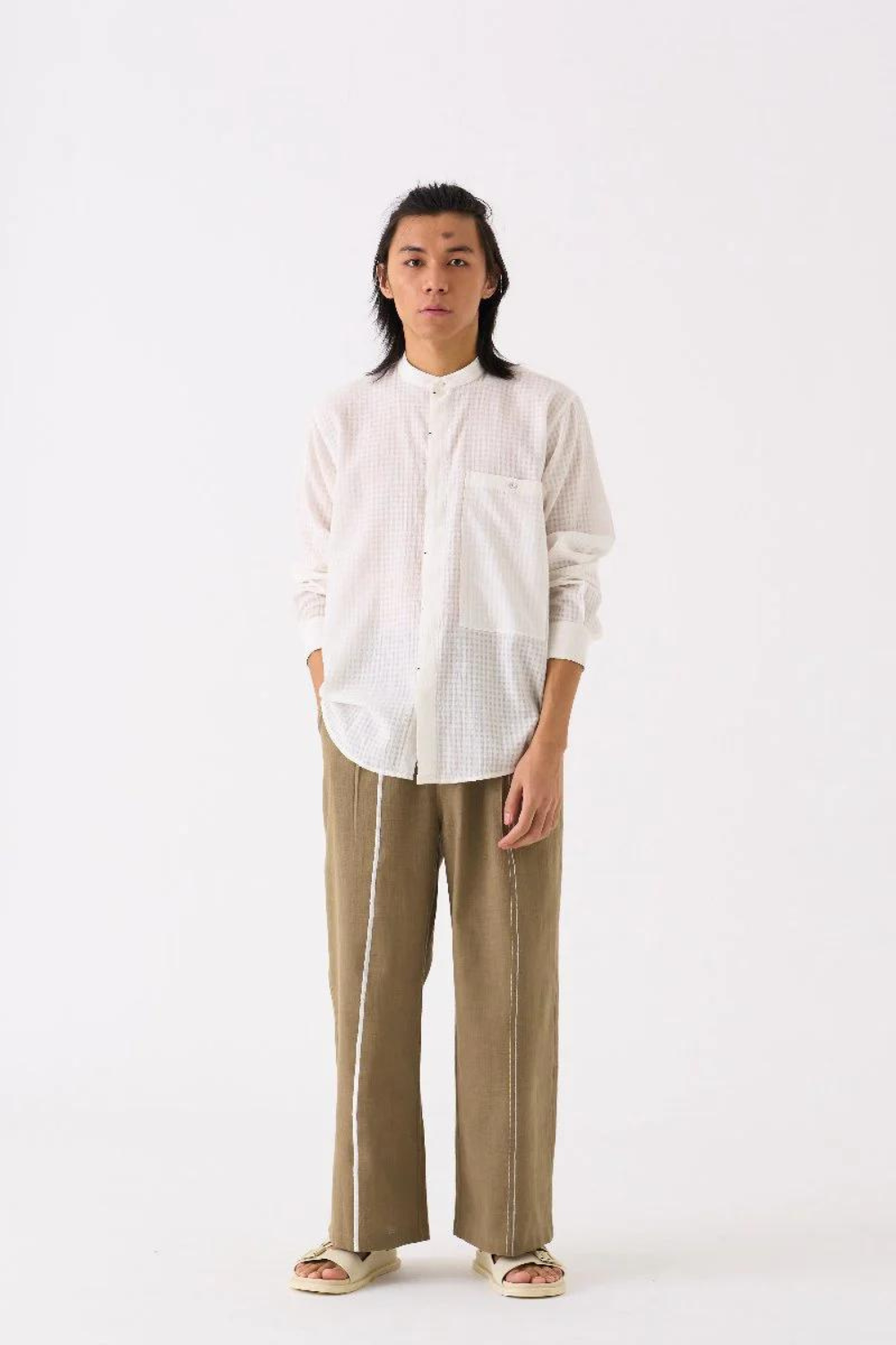 BAND COLLAR SHIRT - WHITE